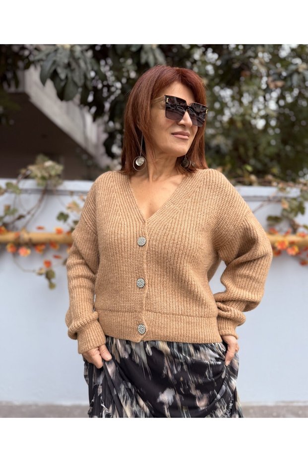 Wool Blend Short Cardigan Brown