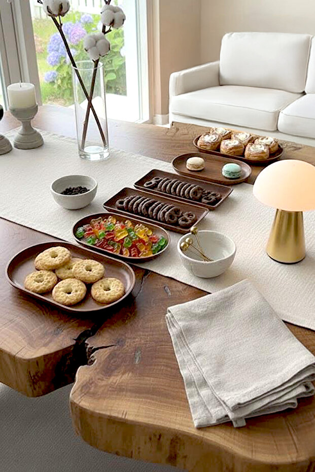 6-Piece Wooden Look Breakfast Presentation Set - Serving Plates, Decorative Breakfast Plate