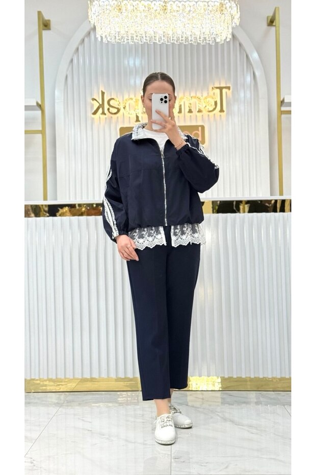 Dantel Detaylı Bomber Ceket - 4