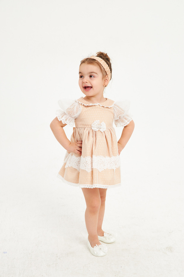 Girl's Evening Dress Ball Gown & Special Occasion 6-24 Months Polka Dot Ruched Balloon Sleeve Gift with Headband