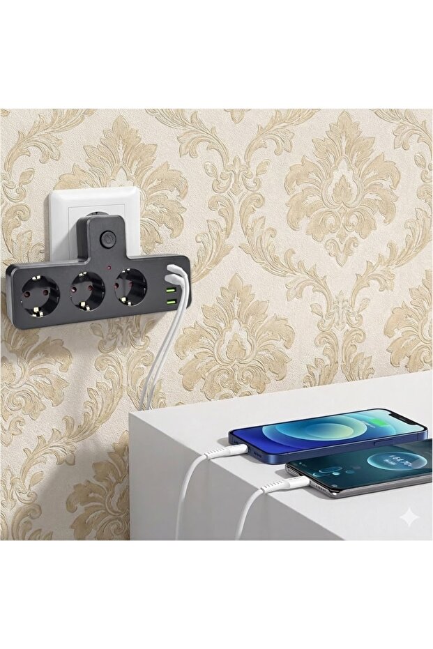 مقبس كهربائي ثلاثي مع حماية حرارية للأطفال، 3 منافذ USB ومنفذ Type-C واحد - 8