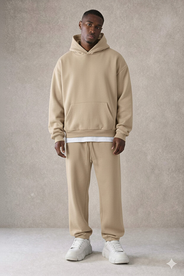 طقم بدلة رياضية من القطن للرجال من نوع بغطاء رأس Basic Relaxed Mink