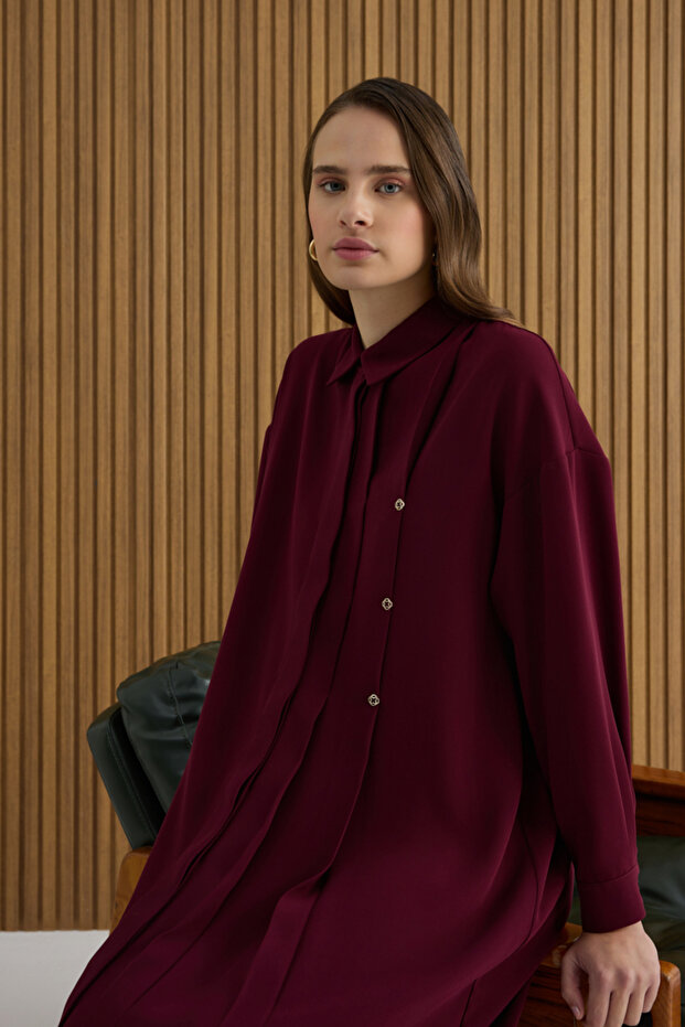 Bordo Koza Logolu Elbise - 1