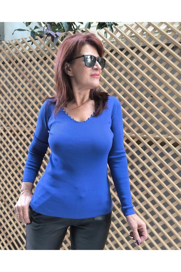 Stone Detailed Sweater Cobalt Blue