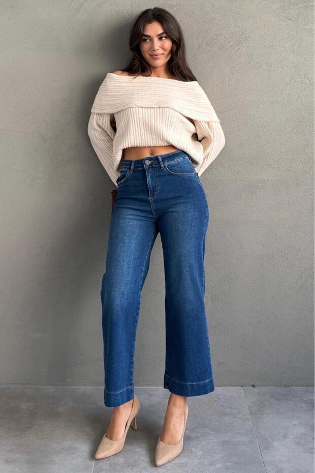 Blue Straight Cut Wide Leg Women's Flared Jean Mg2630
