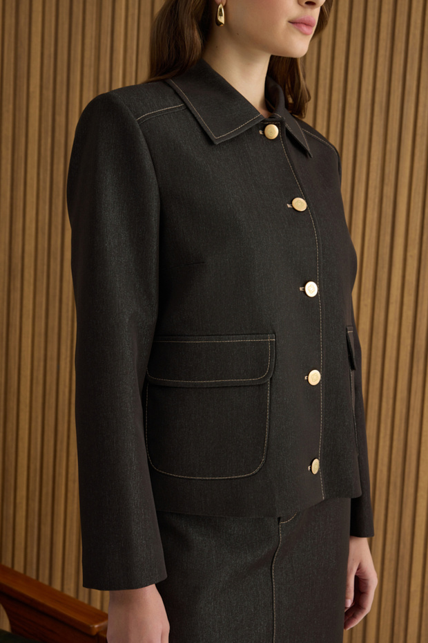 Brown Denim Look Short Jacket - 6