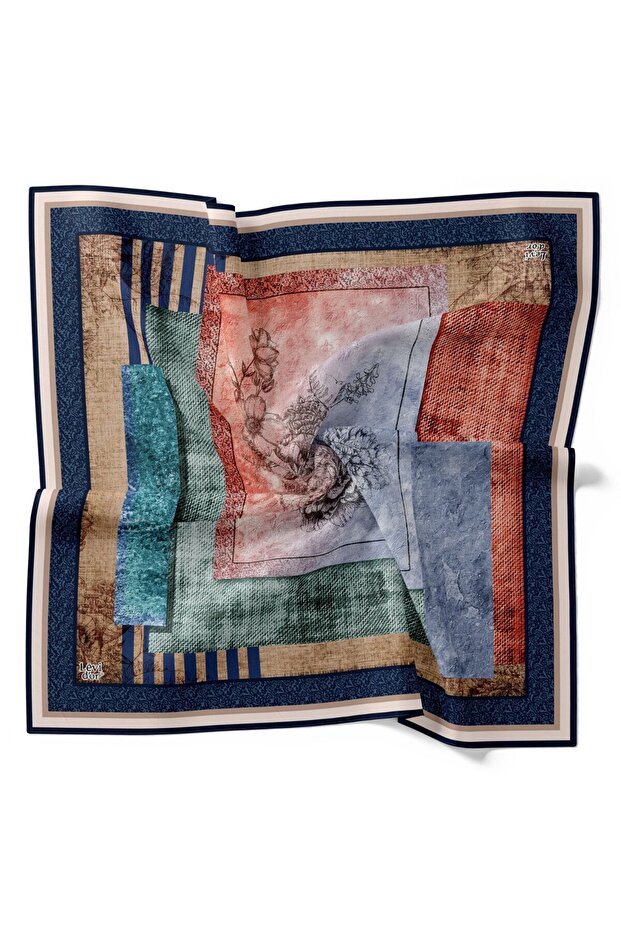 Geometric Striped Floral Pattern Sparkling Crystal Scarf