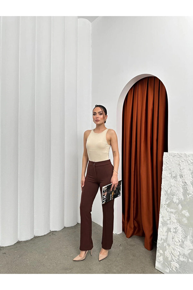 بنطلون ززو بأزرار لون بني p170091 - 5