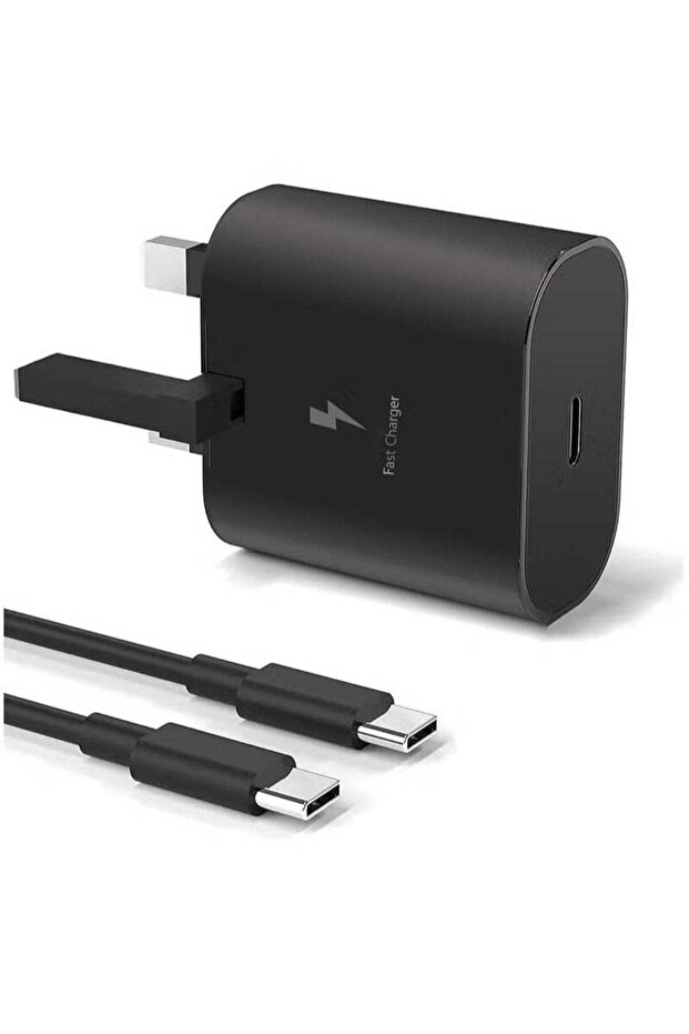 شاحن حائط بمحول طاقة PD بقدرة 25 واط مع كابل USB-C بطول 1.8 متر (5 أمبير) - أسود
