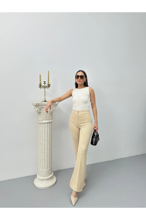 بنطلون ززو بأزرار بيج p170091 - 6