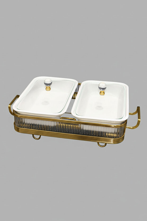 Buffet warmer, rectangular double serving dish, 12cm, with a unique and elegant design. - 2