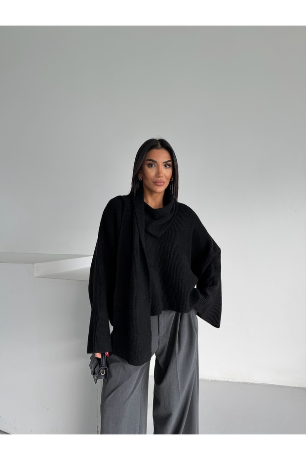 Soft V-Neck Women's Knit Sweater with Shawl Detail