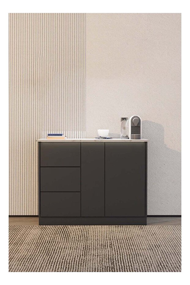 A modern coffee corner in black, suitable for small spaces.