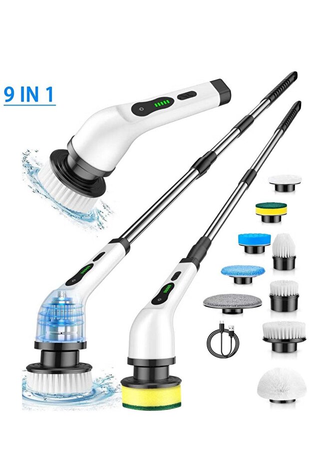 Electric Spin Scrubber with 9 Brush Heads | Powerful Electric Cleaning Brush for Household Use