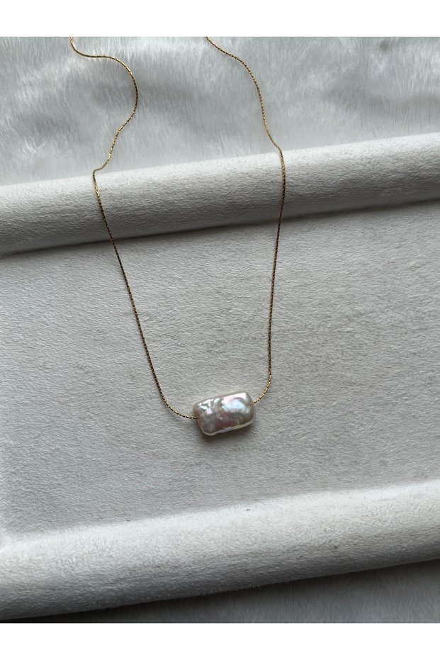 Rectangular Real Pearl Steel Necklace Handmade