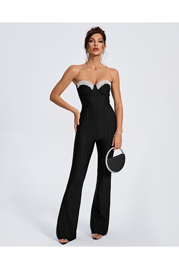 Black Embellished Jumpsuit Flattering Fit