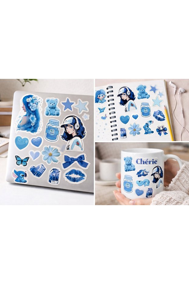 Blue Aesthetic Sticker Blue Sticker Set Cute Sticker Adorable Sticker 22X30 cm
