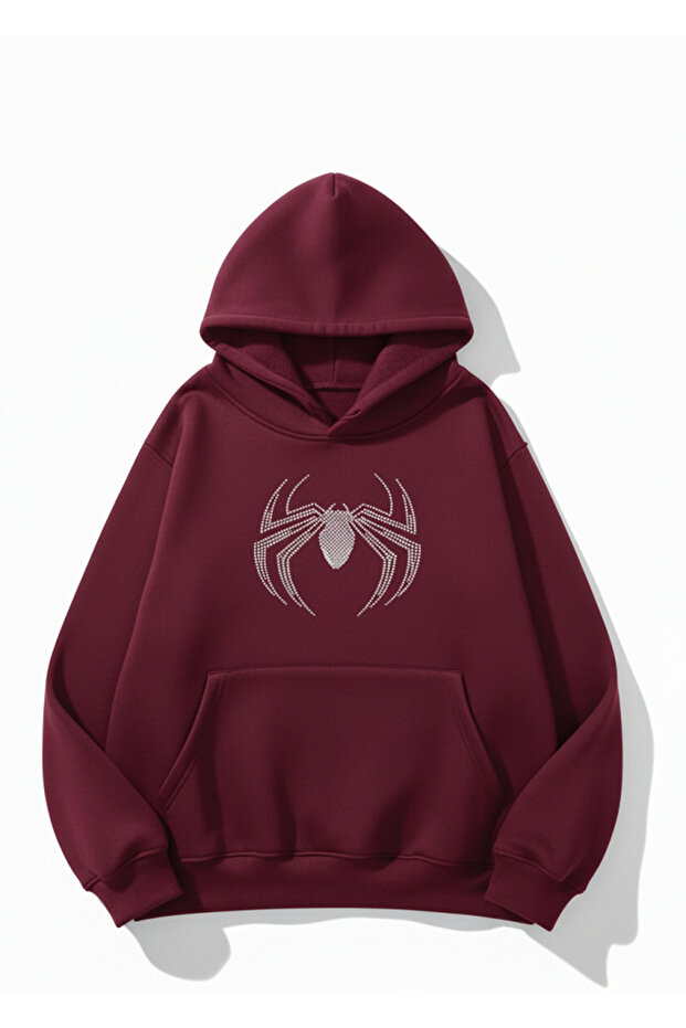 Unisex Men/Women Spider Stone Printed Cotton Oversized Hooded Sweatshirt