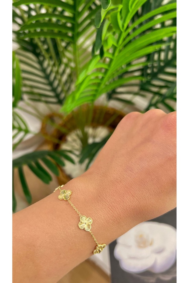 Yonca Motifli Gold Bileklik - 4