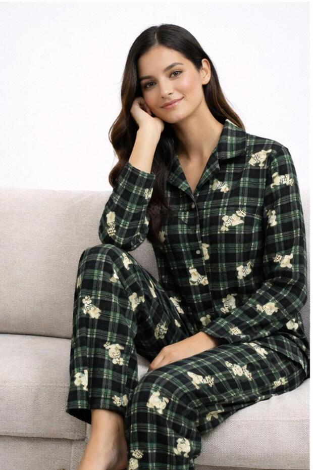 Long Sleeve Front Button Pajama Set - 4