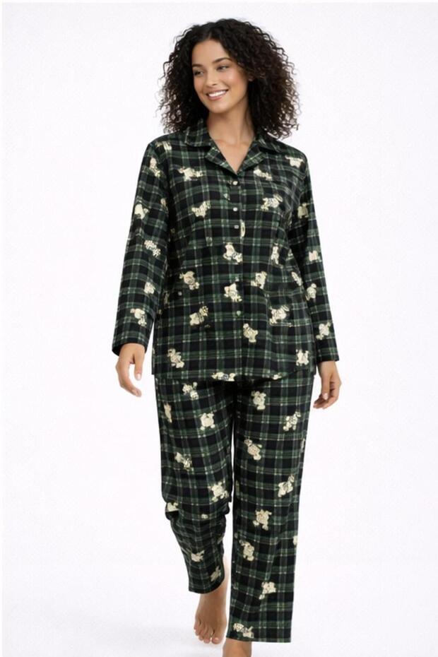 Long Sleeve Front Button Pajama Set - 1