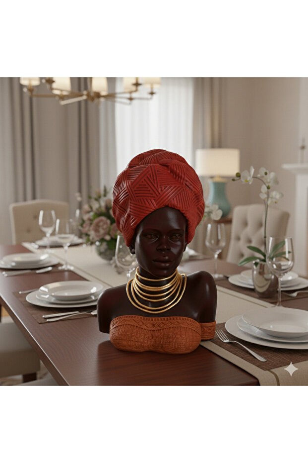 Afrikalı Kadın Büst Heykel Polyester Ev ,Ofis Dekor - 2