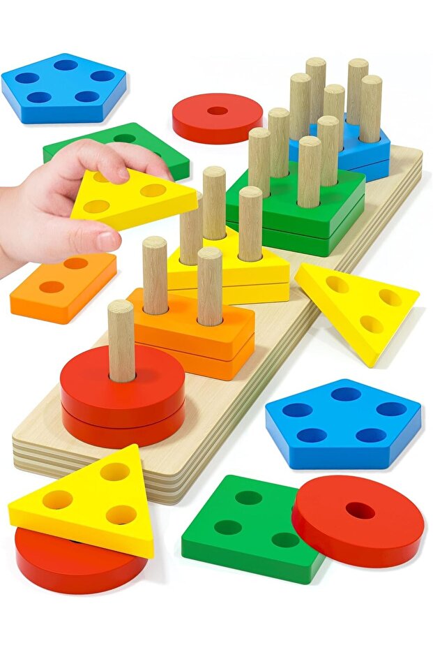 لعبة فرز وتكديس خشبية - 1