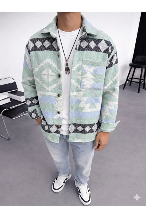 Oversize Bohemian Cotton Stamped Shirt