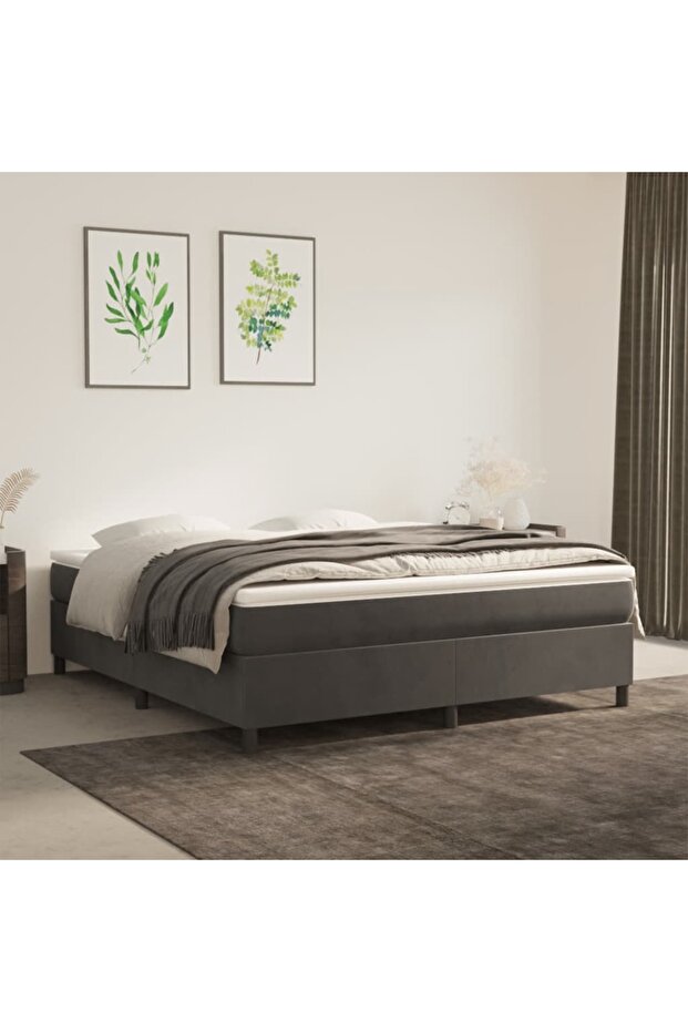 Box Spring Bed Frame Dark Grey 180x200 cm Super King Velvet