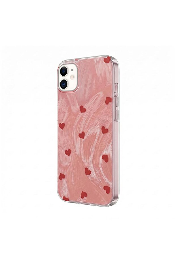 حافظة متوافقة مع هاتف iPhone 12 مصنوعة من السيليكون بنمط قلب باللون الأحمر - 2