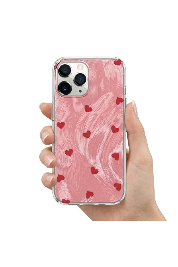 حافظة متوافقة مع هاتف iPhone 11 Pro Max، حافظة من السيليكون بنمط قلب باللون الأحمر - 3