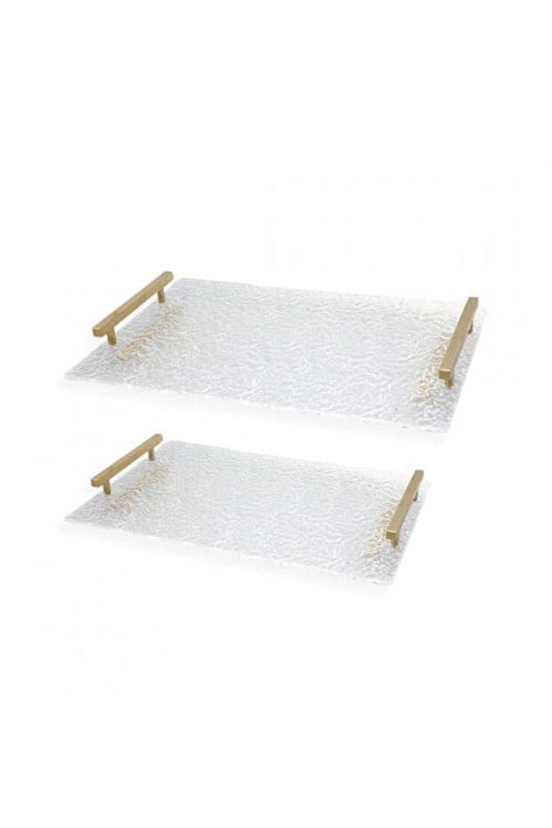 Rectangular Acrylic Serving Tray Set with Golden Handles 40*27 cm + 30*45 cm