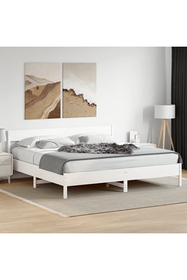 Bed Frame without Mattress White 200x200 cm Solid Wood Pine