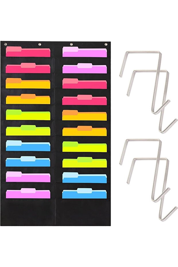Heavy Duty Storage Pocket Chart for Classroom, 20 Pocket Storage Organizer with 4 Over-Door Hangers