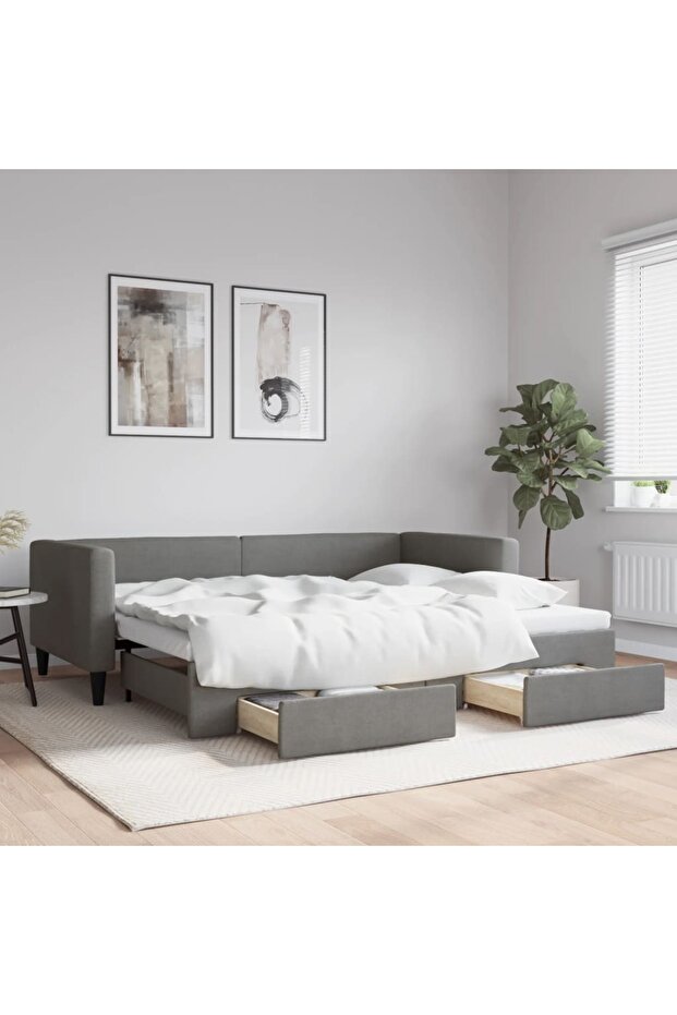 Daybed with Trundle&Drawers without Mattress Dark Grey 90x190 cm Single