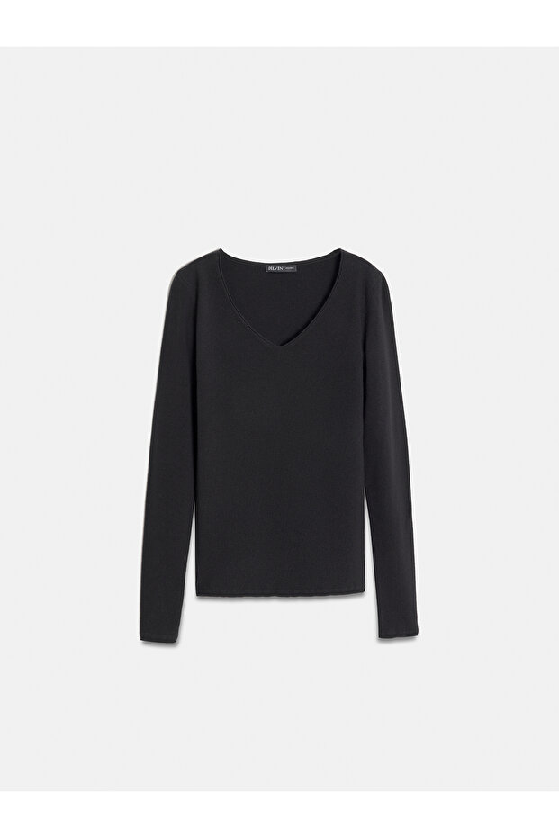 10842 V-Neck Cashmere Blend Sweater-Black
