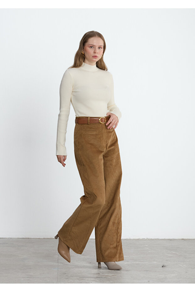 Brown Corded Fabric Velvet Viola Trousers