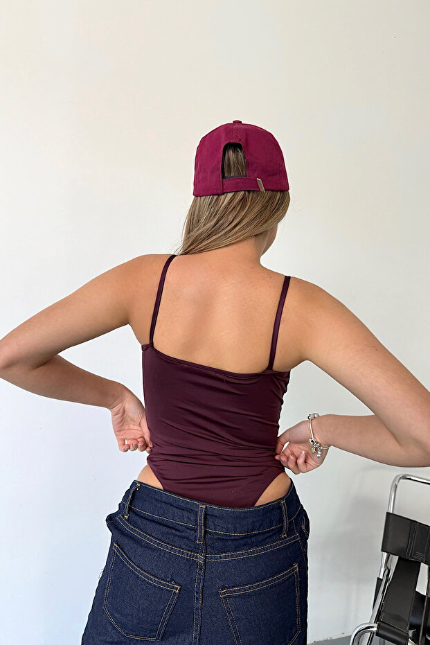 Kadın İp Askılı Çıtçıtlı Basic Body Mürdüm - 2475 - 5