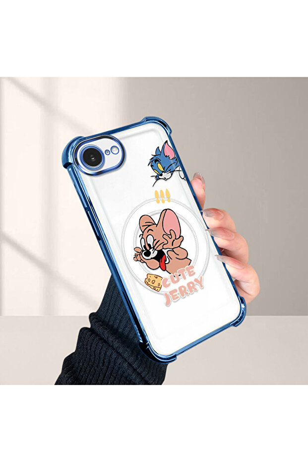 غطاء حماية شفاف من السيليكون متوافق مع آيفون 16e بتصميم توم وجيري - 4