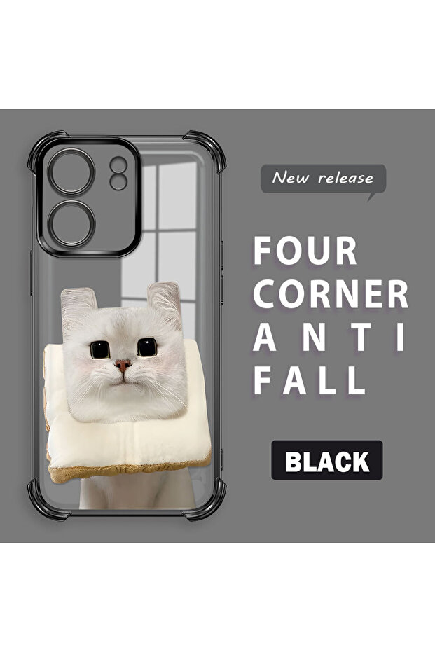 حافظة حماية من السيليكون الشفاف المتوافقة مع هاتف Redmi 13C بنمط القطط - 1