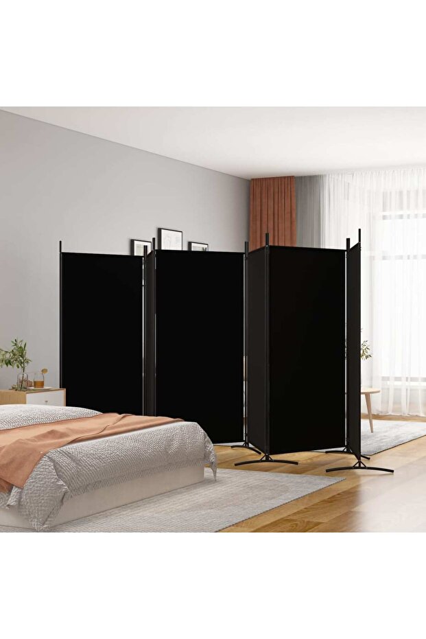 6-Panel Room Divider Black 520x180 cm Fabric