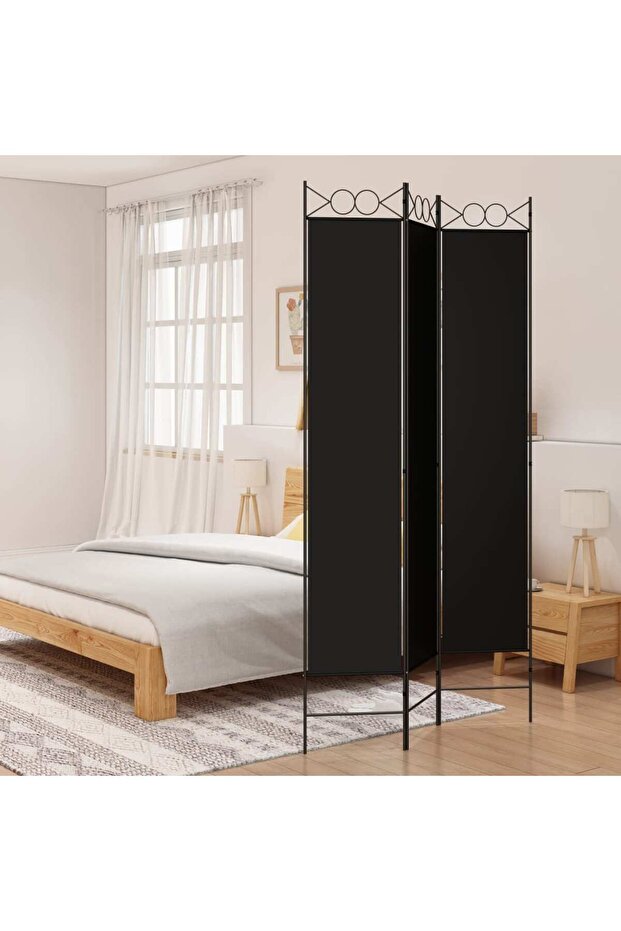 3-Panel Room Divider Black 120x220 cm Fabric