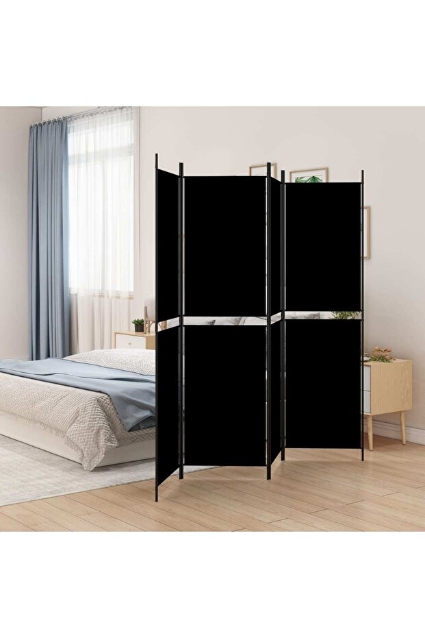 4-Panel Room Divider Black 200x200 cm Fabric