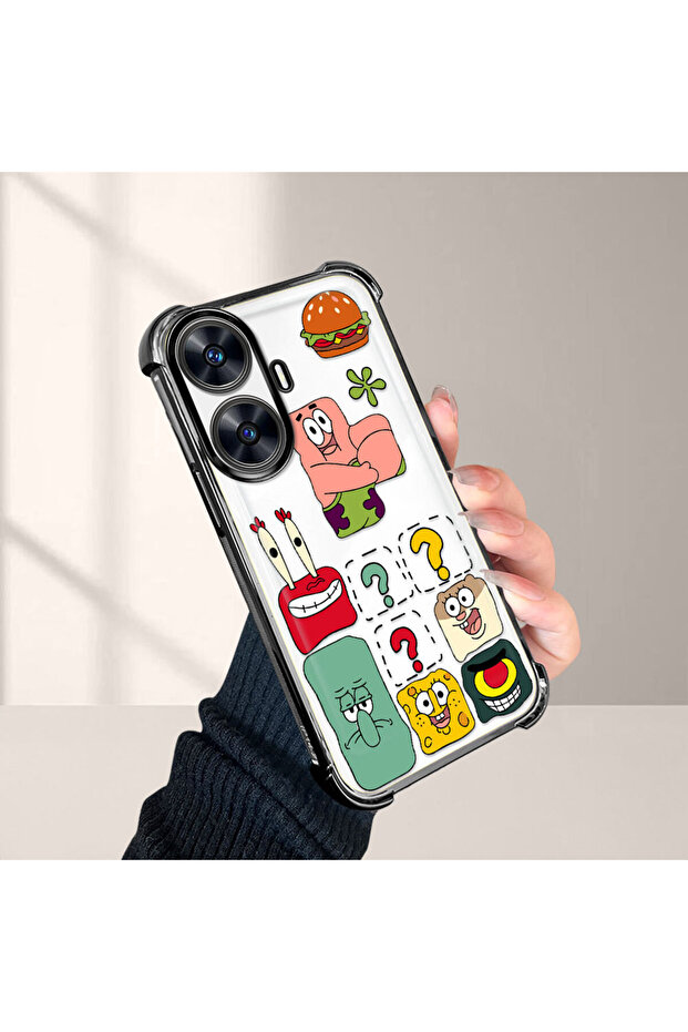 حافظة حماية من السيليكون الشفاف المتوافقة مع هاتف Realme C55، سبونج بوب - 4