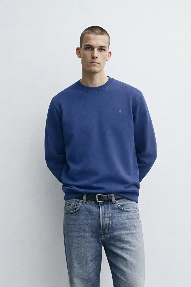 سويت شيرت رجالي ذو ياقة دائرية أساسي بلون النيلي - 1