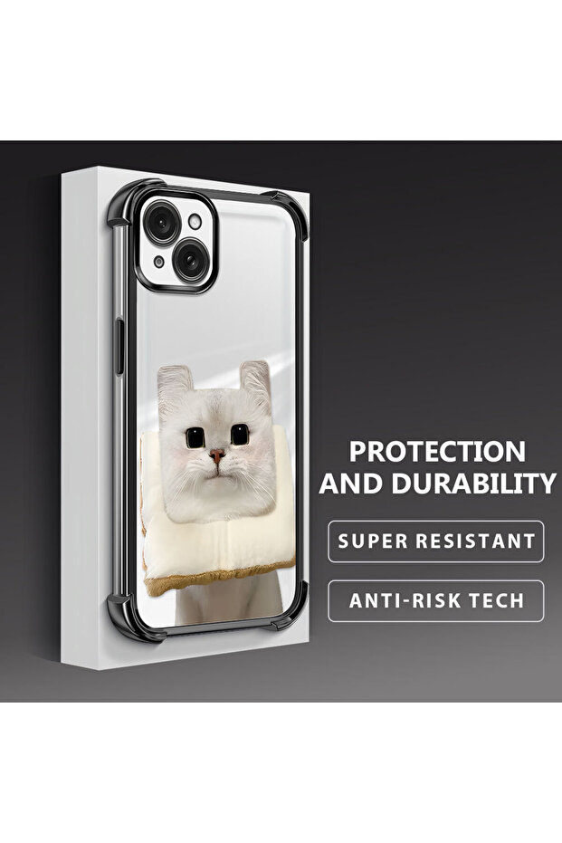 iPhone 15 Plus Compatible Transparent Silicone Flutter Protective Case with Cat Pattern - 4