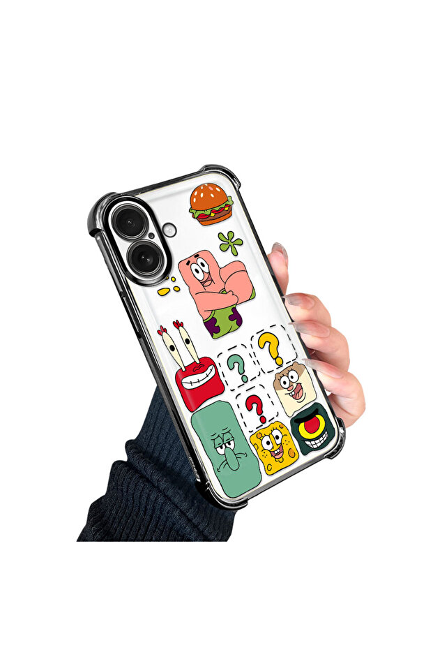 غطاء حماية شفاف من السيليكون متوافق مع آيفون 16 بتصميم سبونج بوب - 2