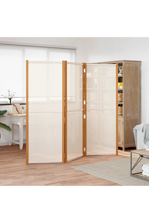 3-Panel Room Divider Cream White 210x180 cm