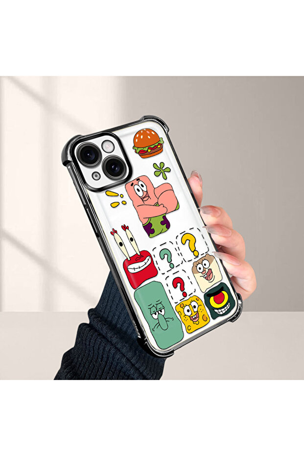 غطاء حماية شفاف من السيليكون متوافق مع آيفون 15 بتصميم سبونج بوب - 5