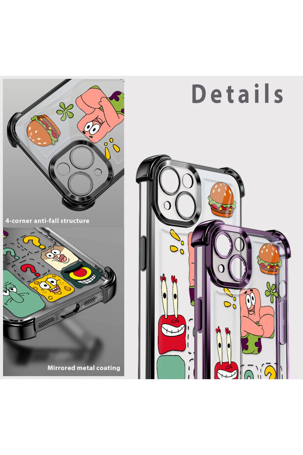 غطاء حماية شفاف من السيليكون متوافق مع آيفون 15 بتصميم سبونج بوب - 8